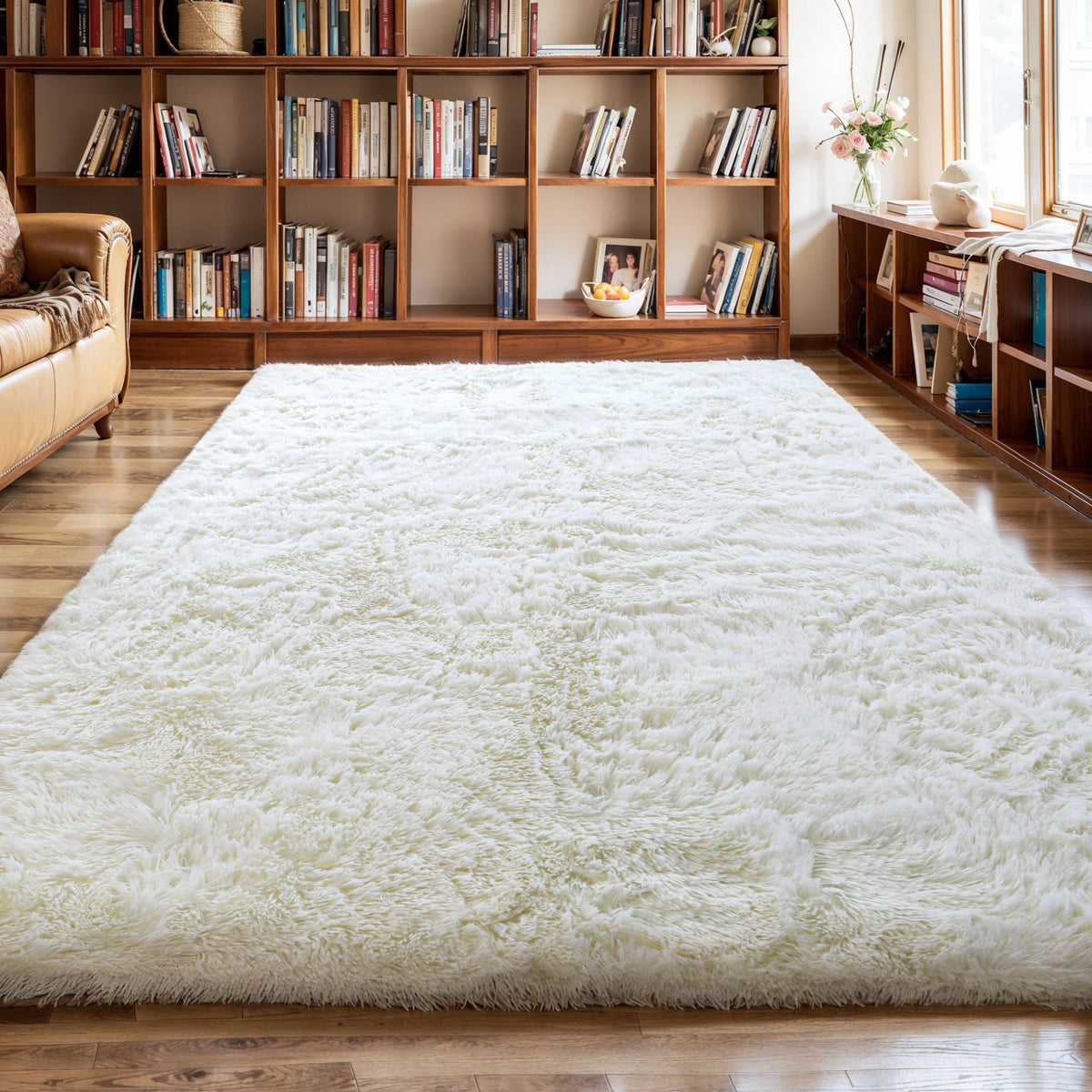 4x6 Light Grey Fluffy Shag Rug for Bedroom, Plush Washable Carpet
