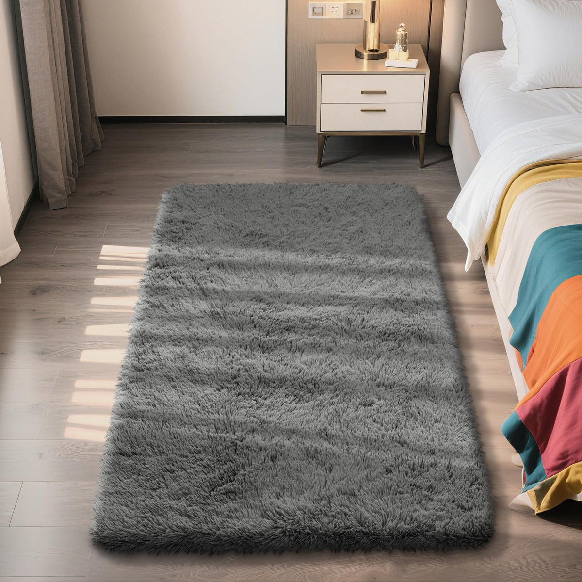 5x8 Shag Area Rug for Bedroom,Grey and Black Fluffy Rugs for Living Room