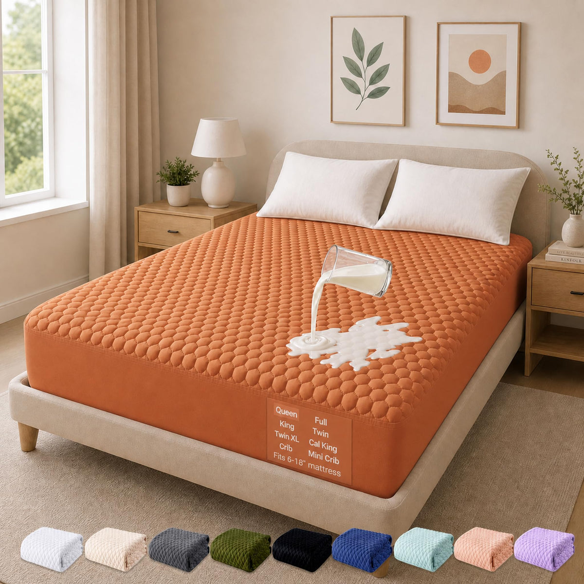 OhGeni Waterproof Mattress Protector,Twin Size Soft Bamboo Viscose Top Layer Pad,3D-Air Fabric Cooling Breathable Fitted Sheets, Washable Bed Cover for Kids Toddler Bedwetting Over 99 Count Hex Bumps