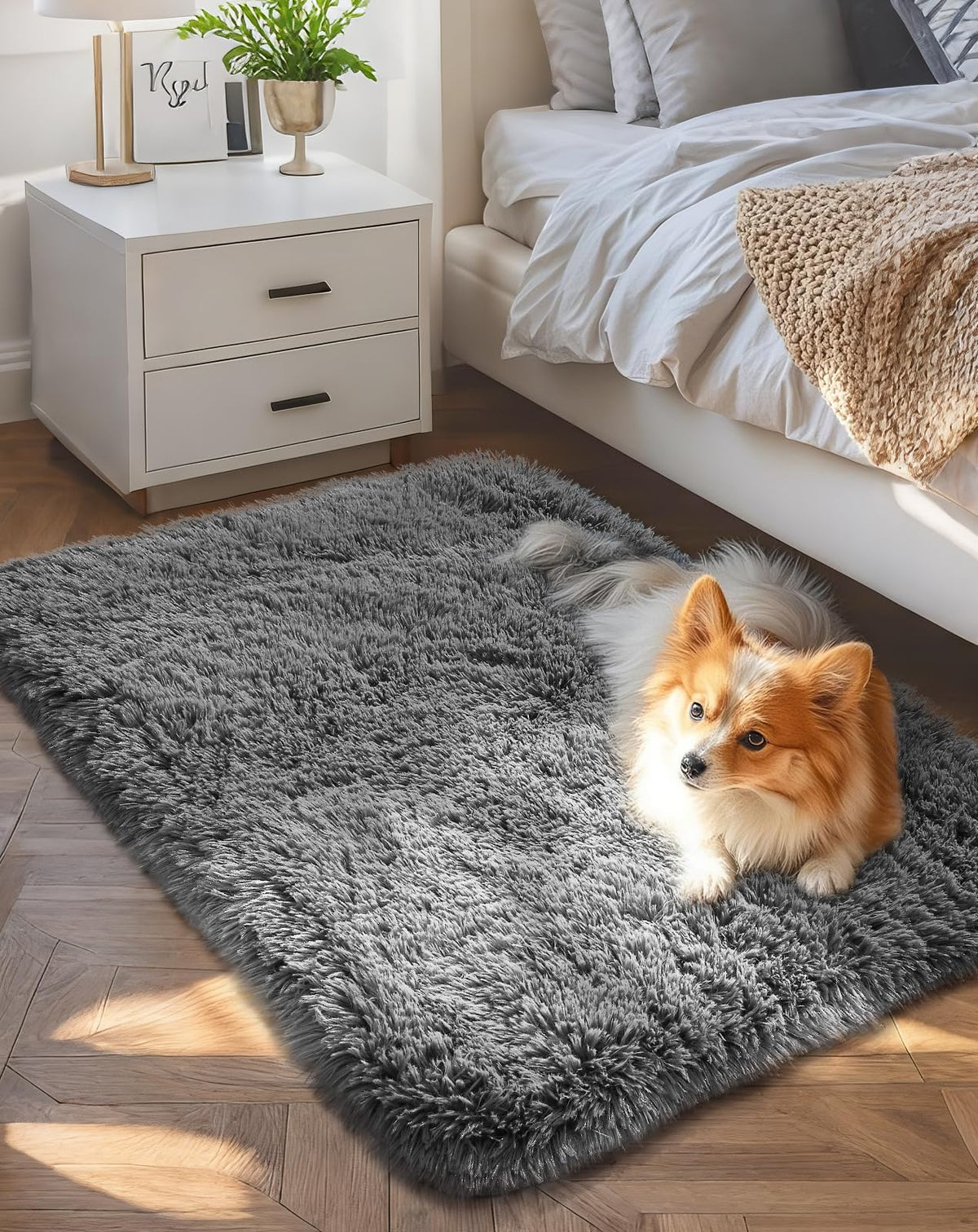 Ophanie Area Rugs for Bedroom, Christmas Upgrade Non-Slip Ivory Fluffy Soft Shag Living Room Carpet, Indoor Floor 4x6 Fuzzy Shaggy Plush Nursery Rug for Kids Dorm Decor with Over 99 pcs Pile fibers