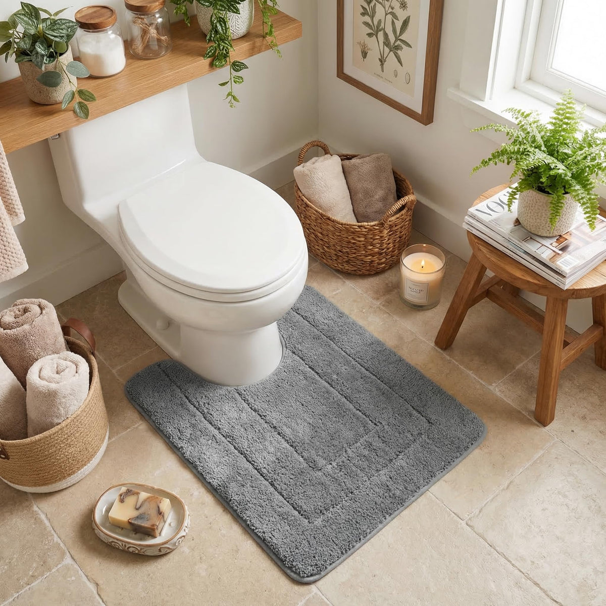 GRANNY SAYS Gray Bathroom Rug 16" x 24", Non-Slip Microfiber Bath Mat
