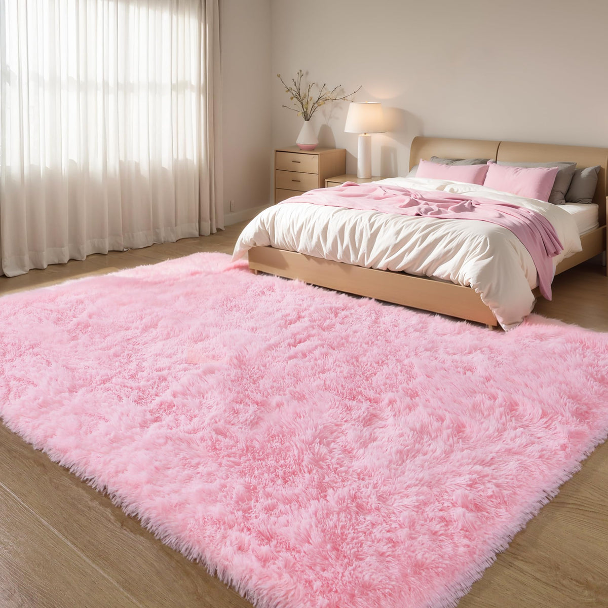 4x6 Light Grey Fluffy Shag Rug for Bedroom, Plush Washable Carpet