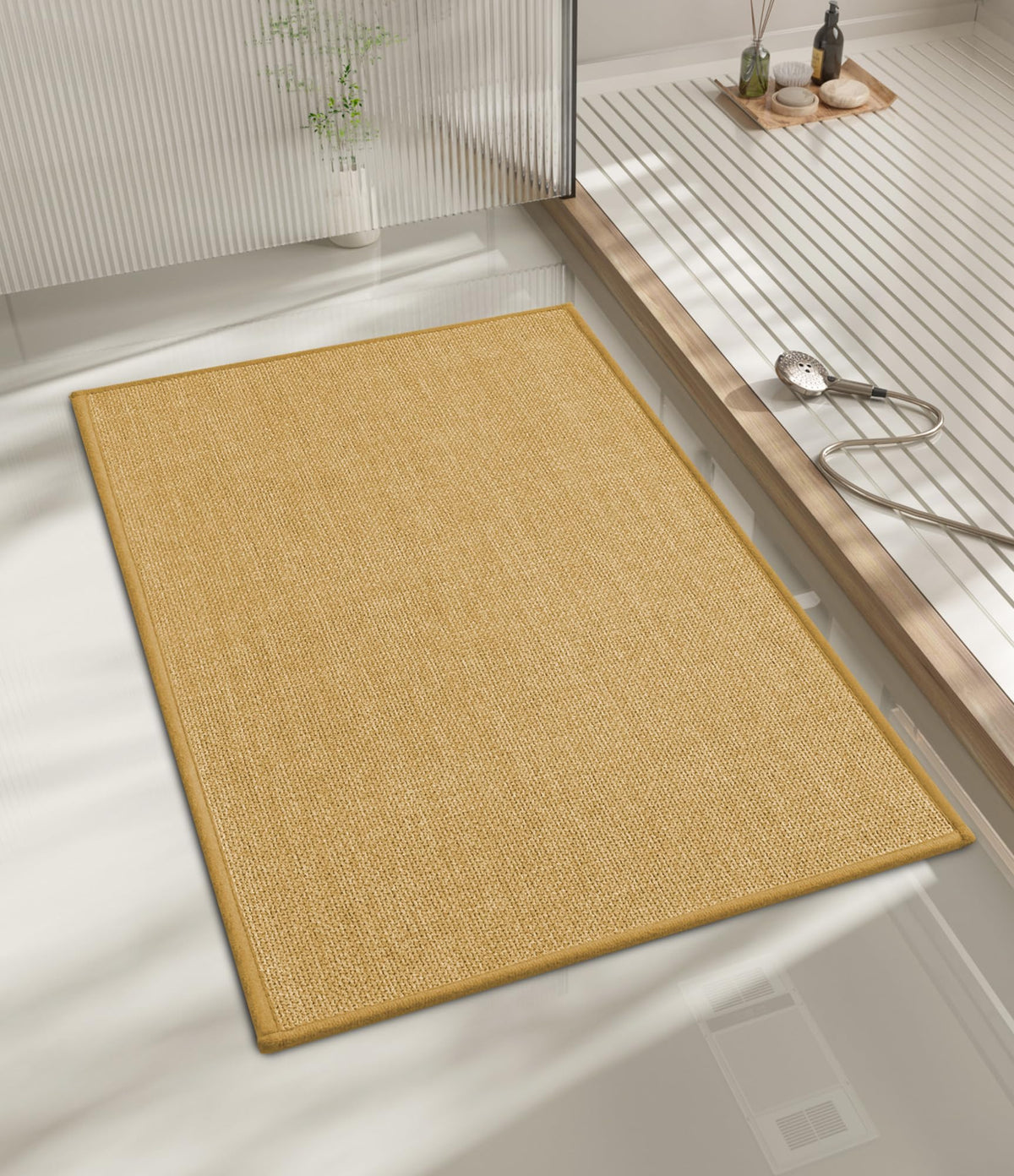 chakme Bathroom Rugs Mat 24x17, Ultra Thin Non Slip Bath Mat Small Quick Dry Absorbent Bath Mat for Bathroom Floor, (Dark Beige, 24"x17")