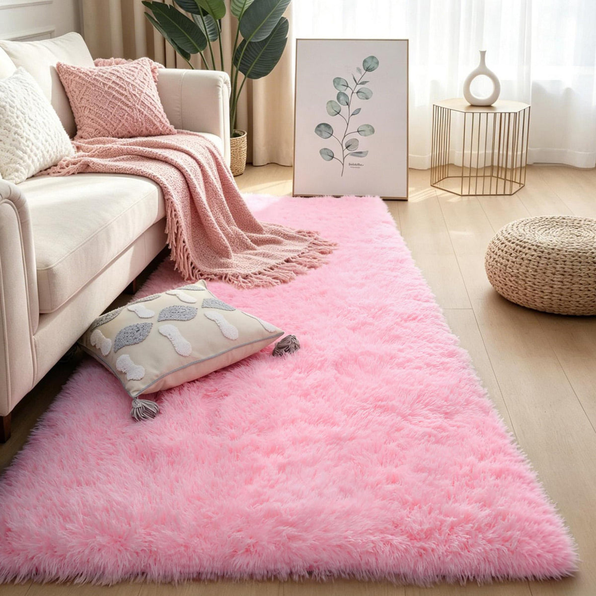 4x6 Light Grey Fluffy Shag Rug for Bedroom, Plush Washable Carpet