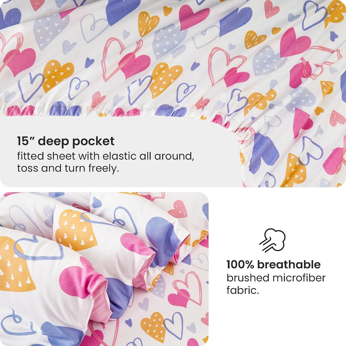 Mooreeke Full Size Comforter Sets for Girls Kids, 8 Pieces Bed in a Bag Pink Heart Bedding Comforter Sheet Set with Shams and Decorative Toy Pillow, Ultral Soft Microfiber Kids Bed Set