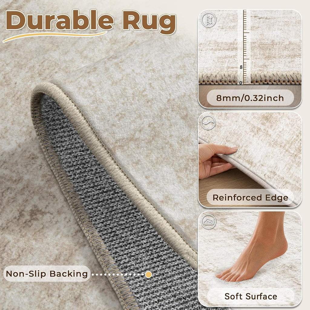 MXSANYOO 6x9 Area Rugs Washable Rug: Abstract Neutral Rugs Modern Non Slip Area Rug Stain Resistant Low Pile Indoor Carpet for Dining Room Bedroom Nursery Office (Beige, 6'x9')