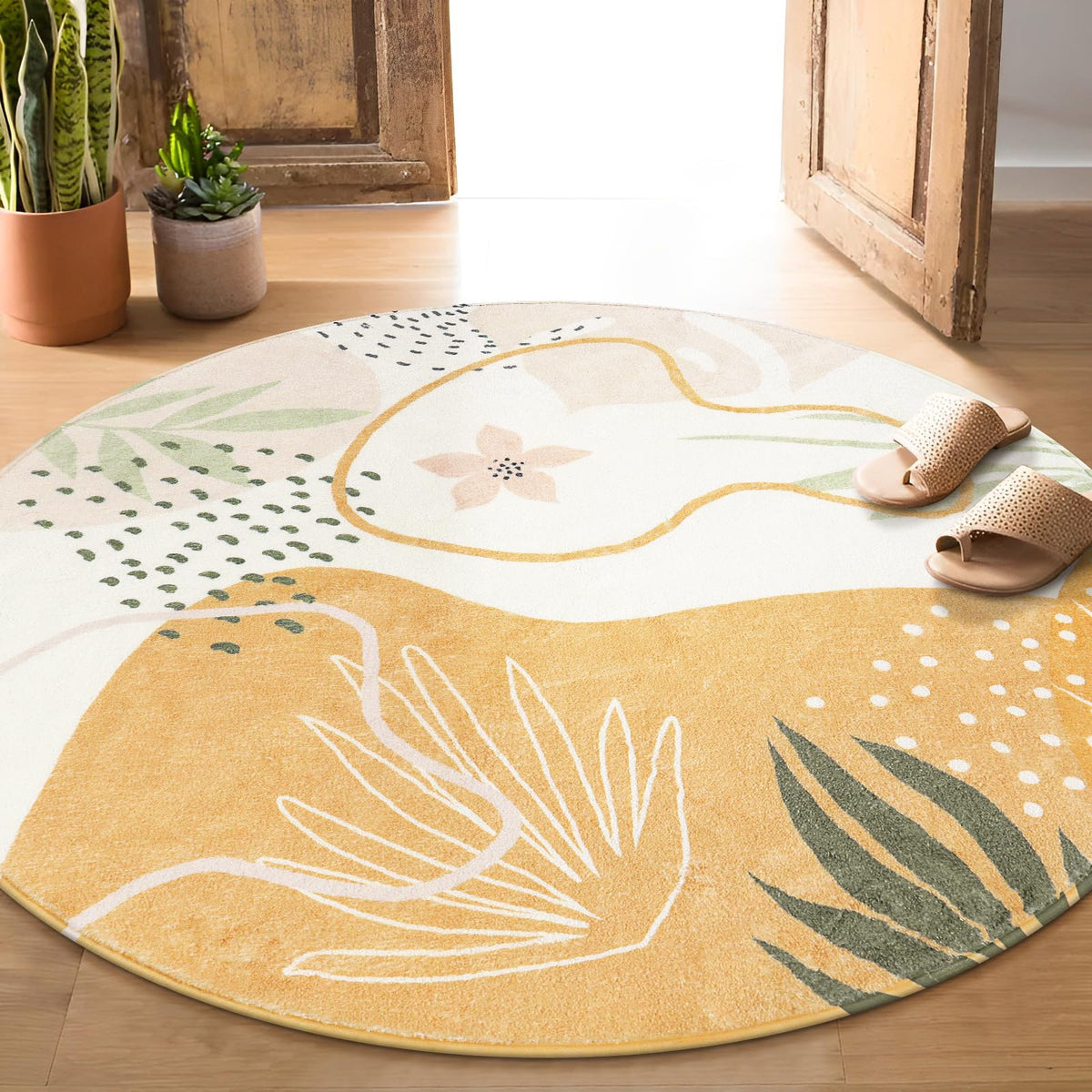 Lahome Pink Boho Nursery Rug 4x6, Washable Non Slip Soft Botanical Area Rug for Girls Bedroom Kids Room Playroom Dorm Apartment Decor