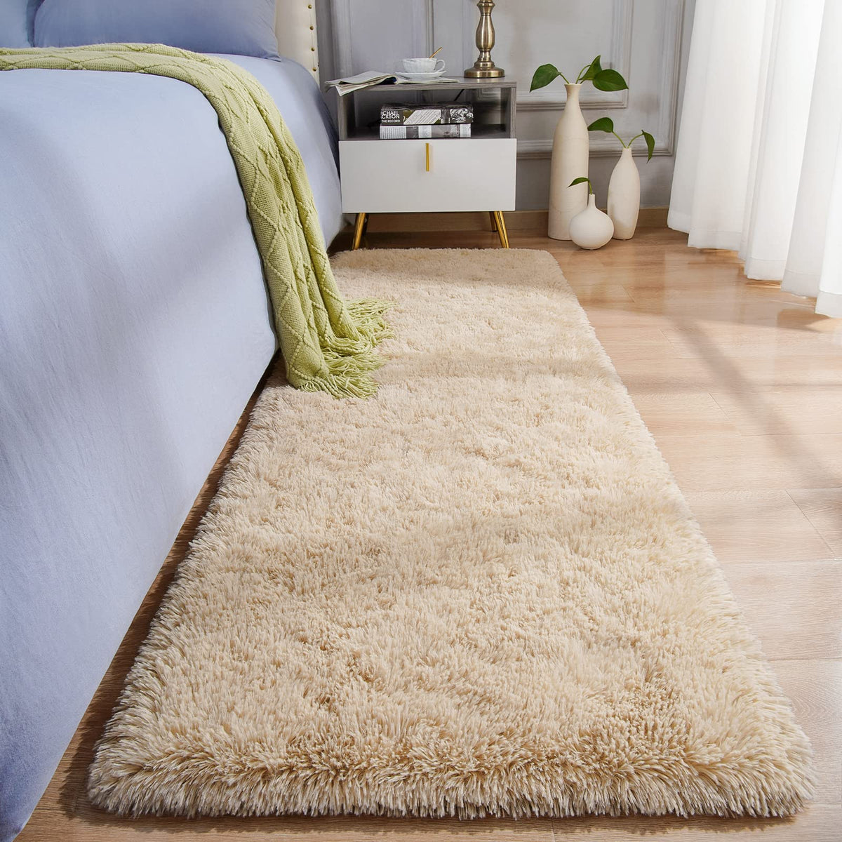 BENRON Cream White Fluffy Rugs for Living Room Bedroom 4x6, Washable