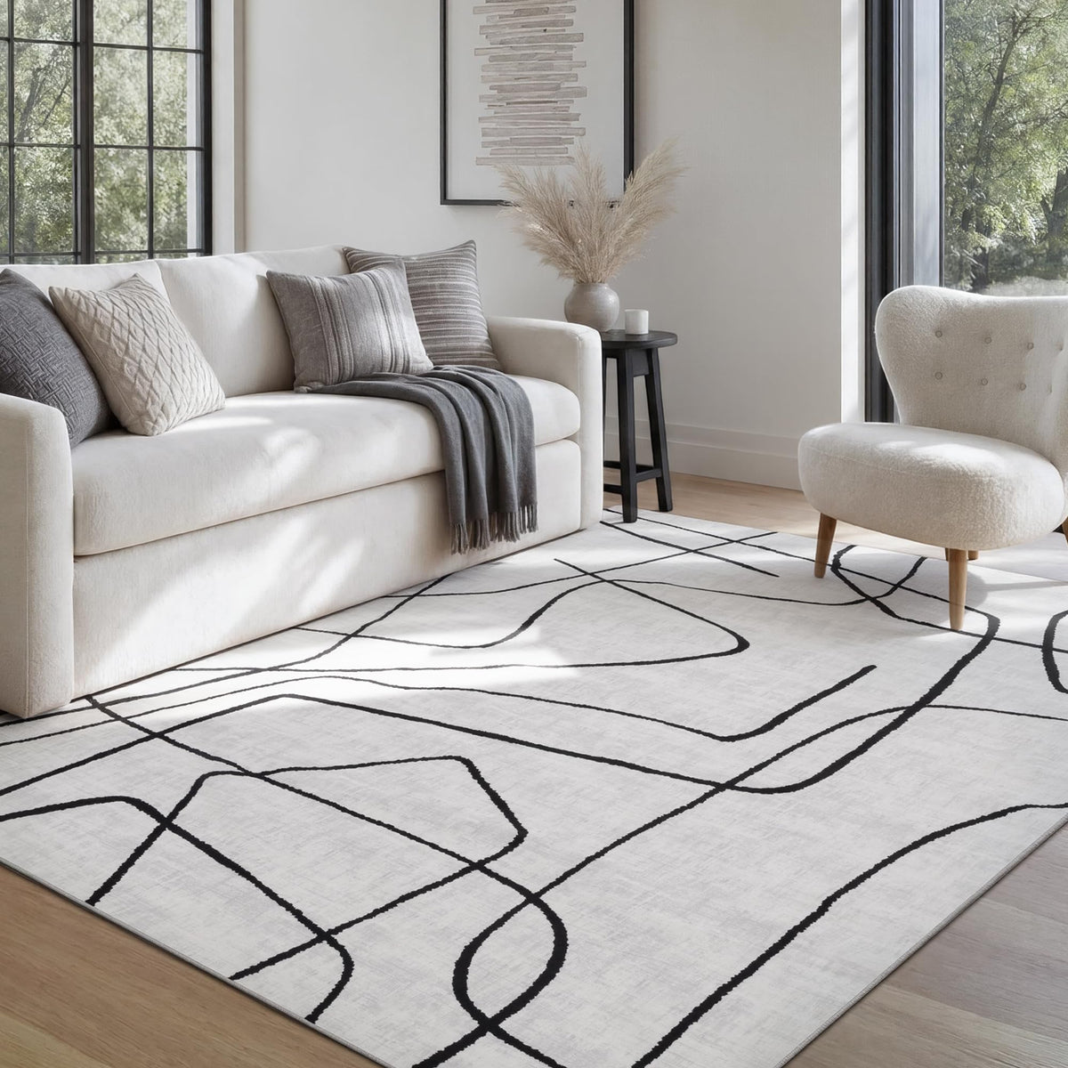 YIHOUSE 6x9 Washable Modern Abstract Black White Area Rug