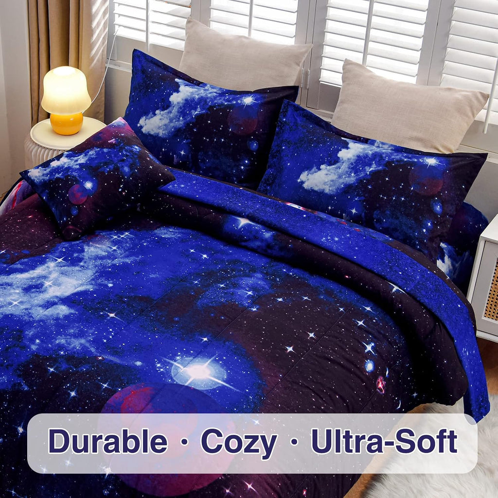 A Nice Night 3D Galaxy 6Pcs Twin Kids Bedding Outer Space Comforter Set