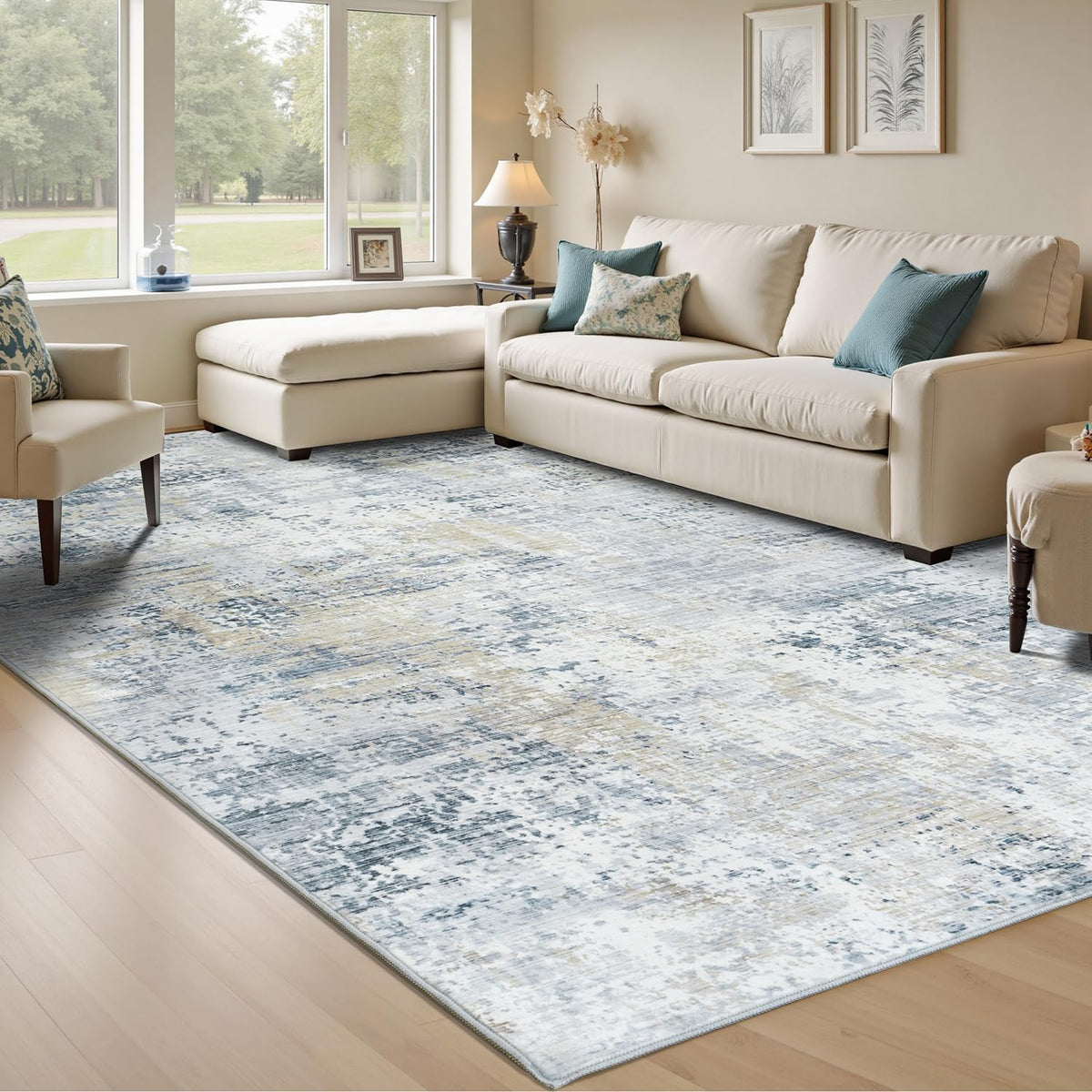 9x12 Area Rugs for Living Room, Large Washable Rug, Brown/Grey