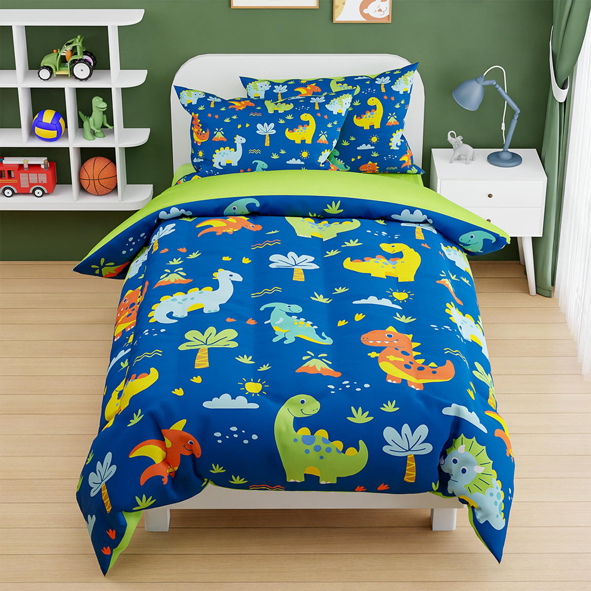 SANDJEST Dinosaur Duvet Cover Sets Full Size for Kids Boys, Incude 1 Polyester Comforter Cover 80x90 Inches and 2 Pillowcases 20x26 Inches, Comforter Not Included, Gift for Christmas Birthday