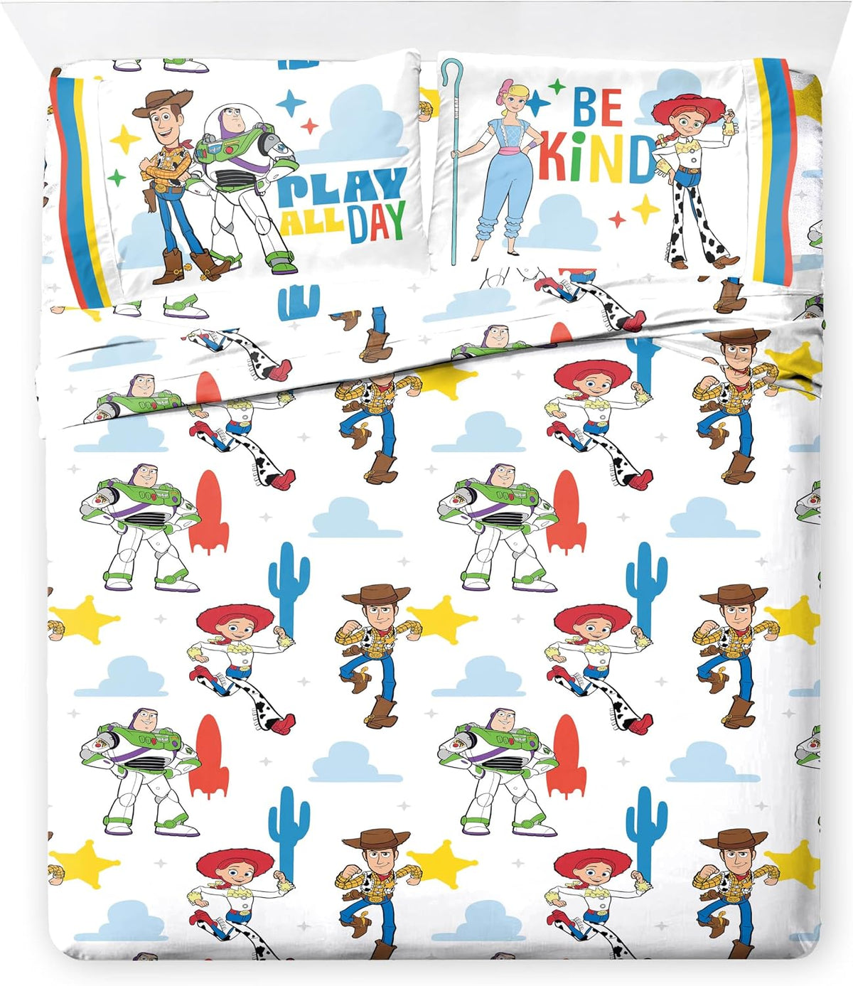Jay Franco Kids Comforter Set Includes Sheets and Pillow Cover - Soft and Cozy Bed Set for Stylish Room Decor, Blue - Toy Story, 7 Piece Full