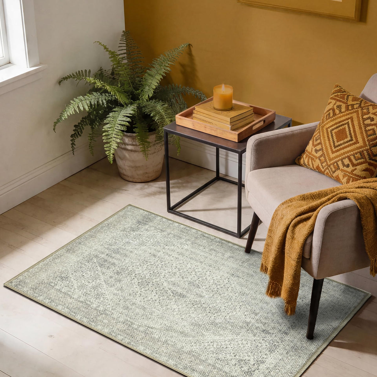 Keen Home Design Vintage Washable Area Rug, Non-Slip Low Pile, 5x7