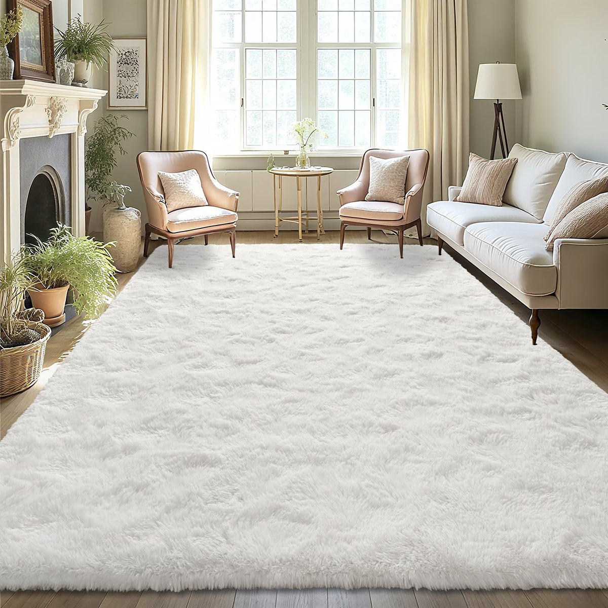 LOCHAS 4x6 Area Rugs Fluffy Living Room Carpets for Kids Bedroom, White
