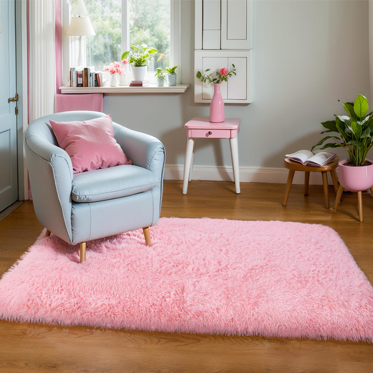 4x6 Light Grey Fluffy Shag Rug for Bedroom, Plush Washable Carpet