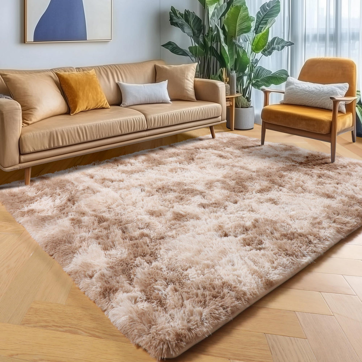 Area Rugs for Bedroom Living Room, 4x6 Fluffy Grey and Black Geometric Rug