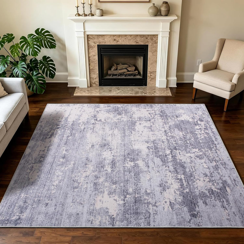 5x7 Area Rugs Living Room Rug Abstract Washable Rug Non-Slip Soft Low Pile Indoor Floor Stain Resistant Thin Carpet for Bedroom Dining Room Home Office Farmhouse Nursery - Light Gray & Cream 5' x 7'