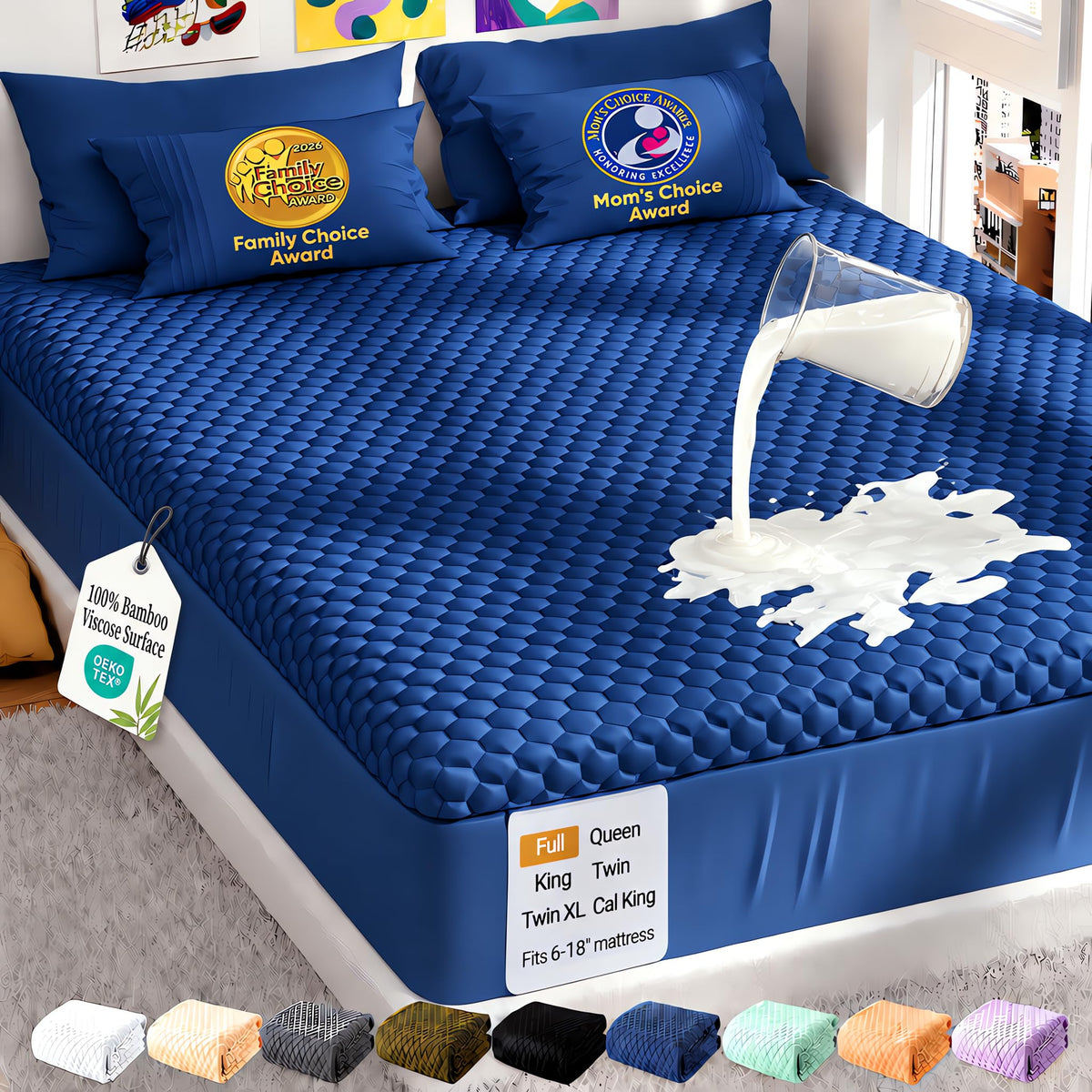 OhGeni Waterproof Mattress Protector,Twin Size Soft Bamboo Viscose Top Layer Pad,3D-Air Fabric Cooling Breathable Fitted Sheets, Washable Bed Cover for Kids Toddler Bedwetting Over 99 Count Hex Bumps