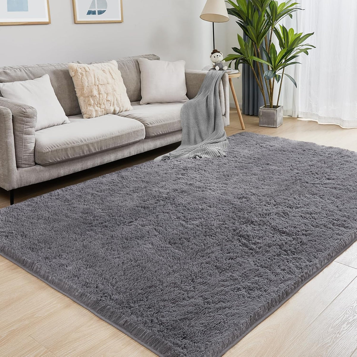 Puremy Fluffy Shag Area Rug, 4x6 Grey Rugs for Bedroom, Soft Plush Area Rugs for Living Room, Non-Slip Indoor Carpet for Nursery, Study Room, Dressing Room, Home Decor