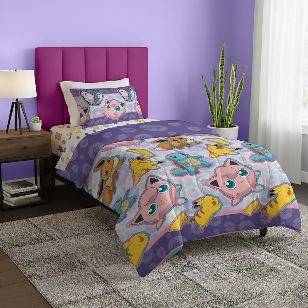 Northwest Pokemon First Starters Full Size Bed in a Bag Set, Pikachu Charmander Squirtle Bulbasaur, Kids Boys Girls Bedding Comforter Sheets