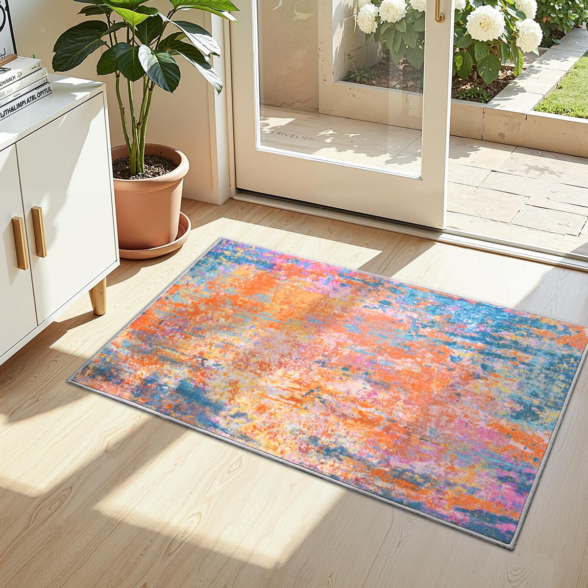 Living Room Rug 5x7 Gray Area Rug Machine Washable Boho Rug Non Slip Abstract Vintage Indoor Large Rugs for Bedroom, Classroom, College Dorm, Farmhouse, Dining Room, Kids Playroom