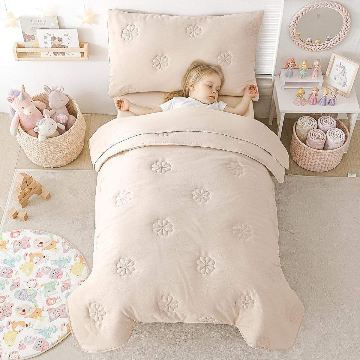 Toddler Bedding Sets for Girls Boys Kids Soft Comforter Set Beige