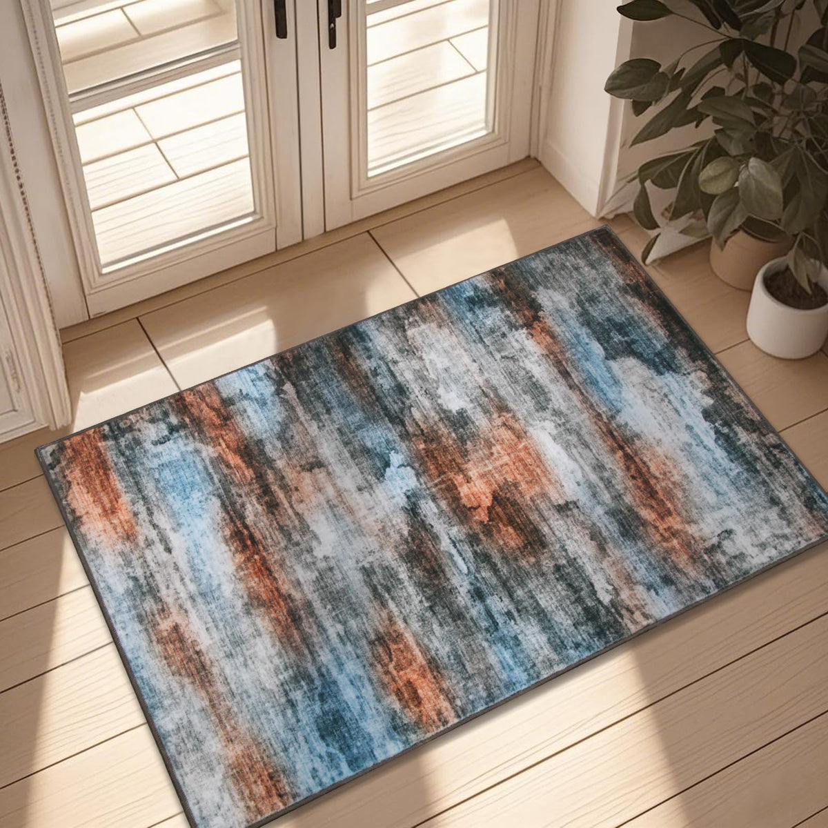WILLSUN Washable Area Rugs, 5x7 Non-Slip Boho Large Area Rugs for Living Room, Bedroom, Machine Washable Vintage Rug, Indoor Floral Print Carpet for Home Decor, Kid & Pet Friendly Mat