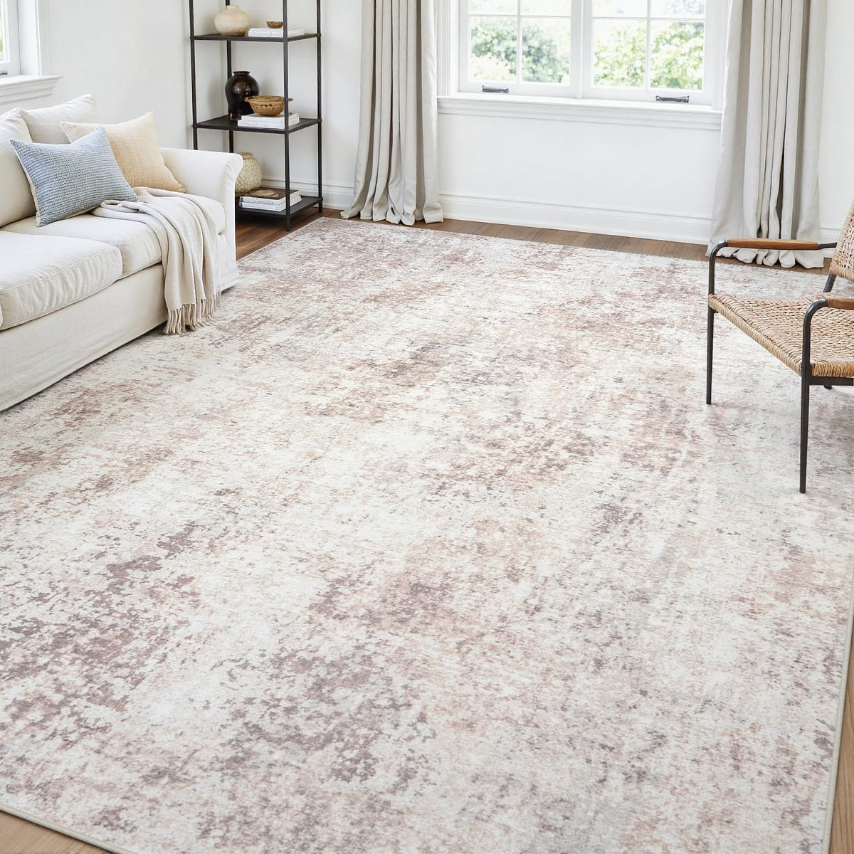 5x7 Area Rugs for Living Room Large Washable Abstract Rug White Gray Blue