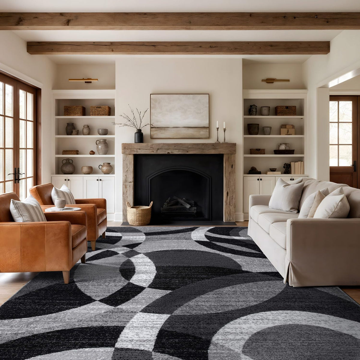 Rugshop Overlapping Circles Modern Geometric Area Rug Red 7'10" x 10'2"