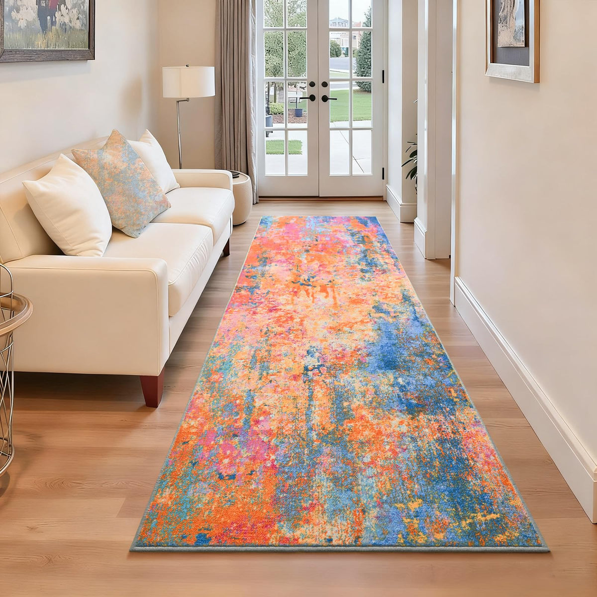 Living Room Rug 5x7 Gray Area Rug Machine Washable Boho Rug Non Slip Abstract Vintage Indoor Large Rugs for Bedroom, Classroom, College Dorm, Farmhouse, Dining Room, Kids Playroom
