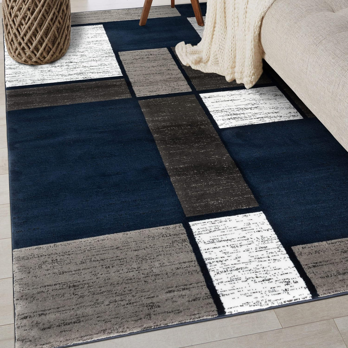 Rugshop Modern Boxes Contemporary Non-Shedding Area Rug Gray 5'3" x 7'3"