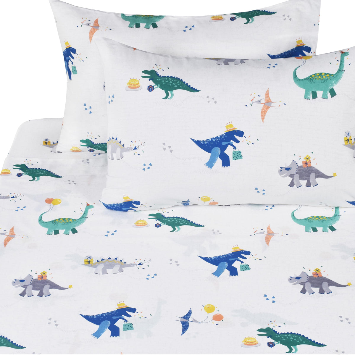 J-pinno Dinosaur Construction Work Digger Cars Vehicle Cute Cozy Fun Full Sheet Set for Kids Girls Children 100% Cotton Flat Sheet + Fitted Sheet + Piillowcase Bedding Set (Dinosaur, Full)
