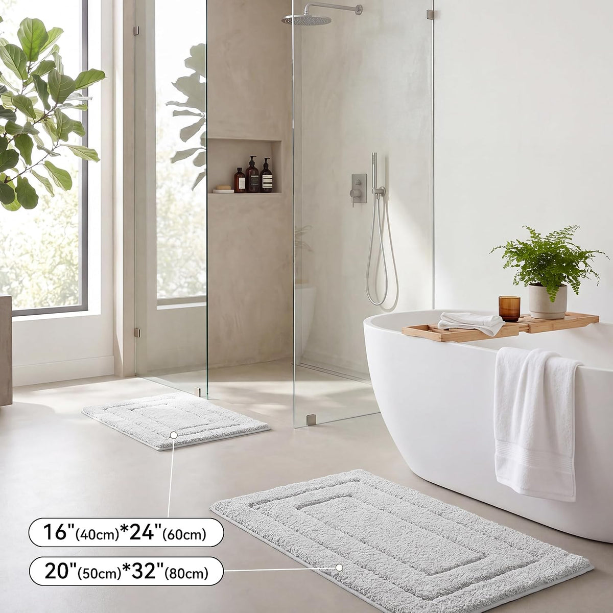 GRANNY SAYS Gray Bathroom Rug 16" x 24", Non-Slip Microfiber Bath Mat
