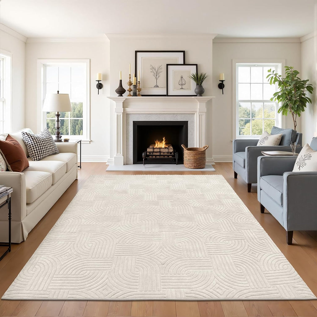 Pauwer 5x7 Area Rug for Living Room, Modern Bedroom Floor Carpet, Beige
