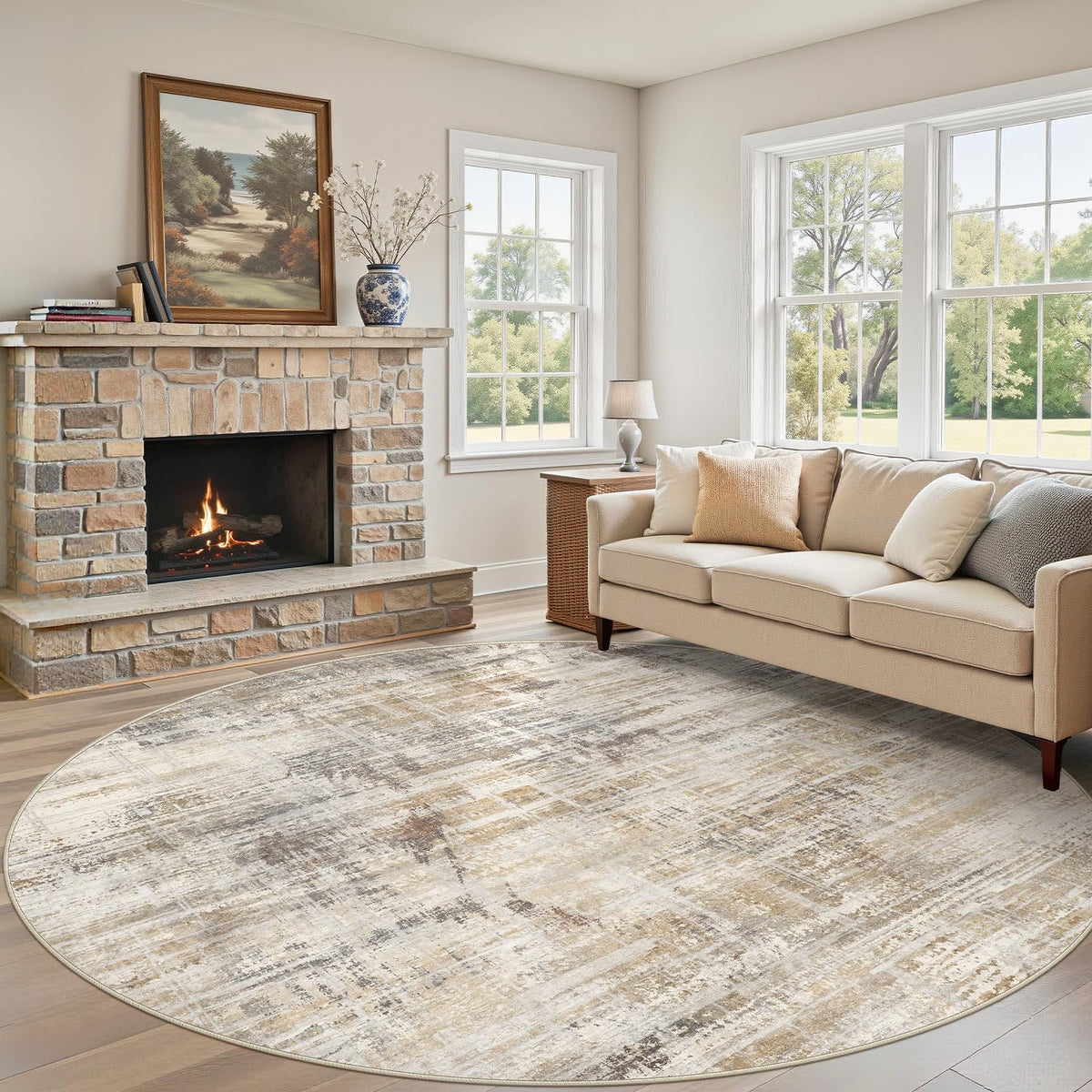 UERMEI 6x9 Area Rug for Living Room Washable Abstract Blue Brown Carpet