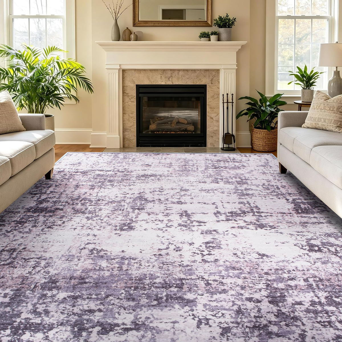5x7 Area Rugs Living Room Rug Abstract Washable Rug Non-Slip Soft Low Pile Indoor Floor Stain Resistant Thin Carpet for Bedroom Dining Room Home Office Farmhouse Nursery - Light Gray & Cream 5' x 7'