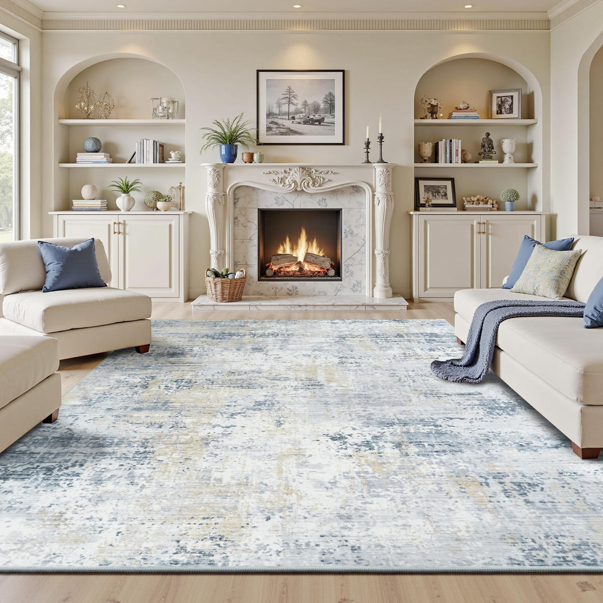 9x12 Area Rugs for Living Room, Large Washable Rug, Brown/Grey