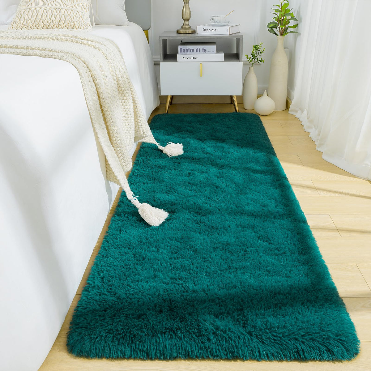 BENRON Cream White Fluffy Rugs for Living Room Bedroom 4x6, Washable