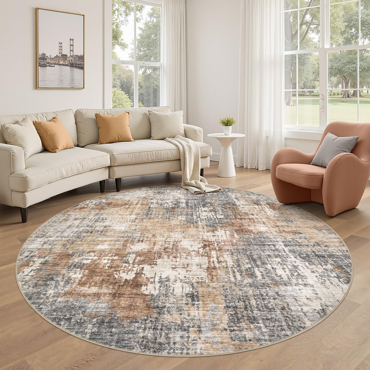 DMOYEST Area Rug Living Room Rugs 5x7 Washable Abstract Beige Blue Carpet