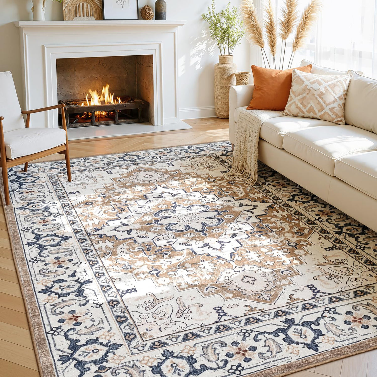 Sage Green 8x10 Area Rug for Living Room, Vintage Boho Large Carpet