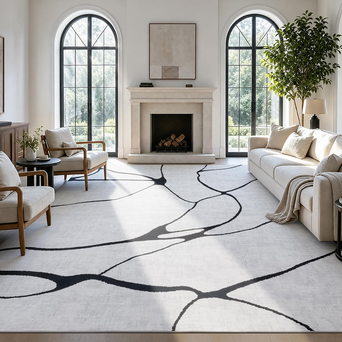 YIHOUSE 6x9 Washable Modern Abstract Black White Area Rug