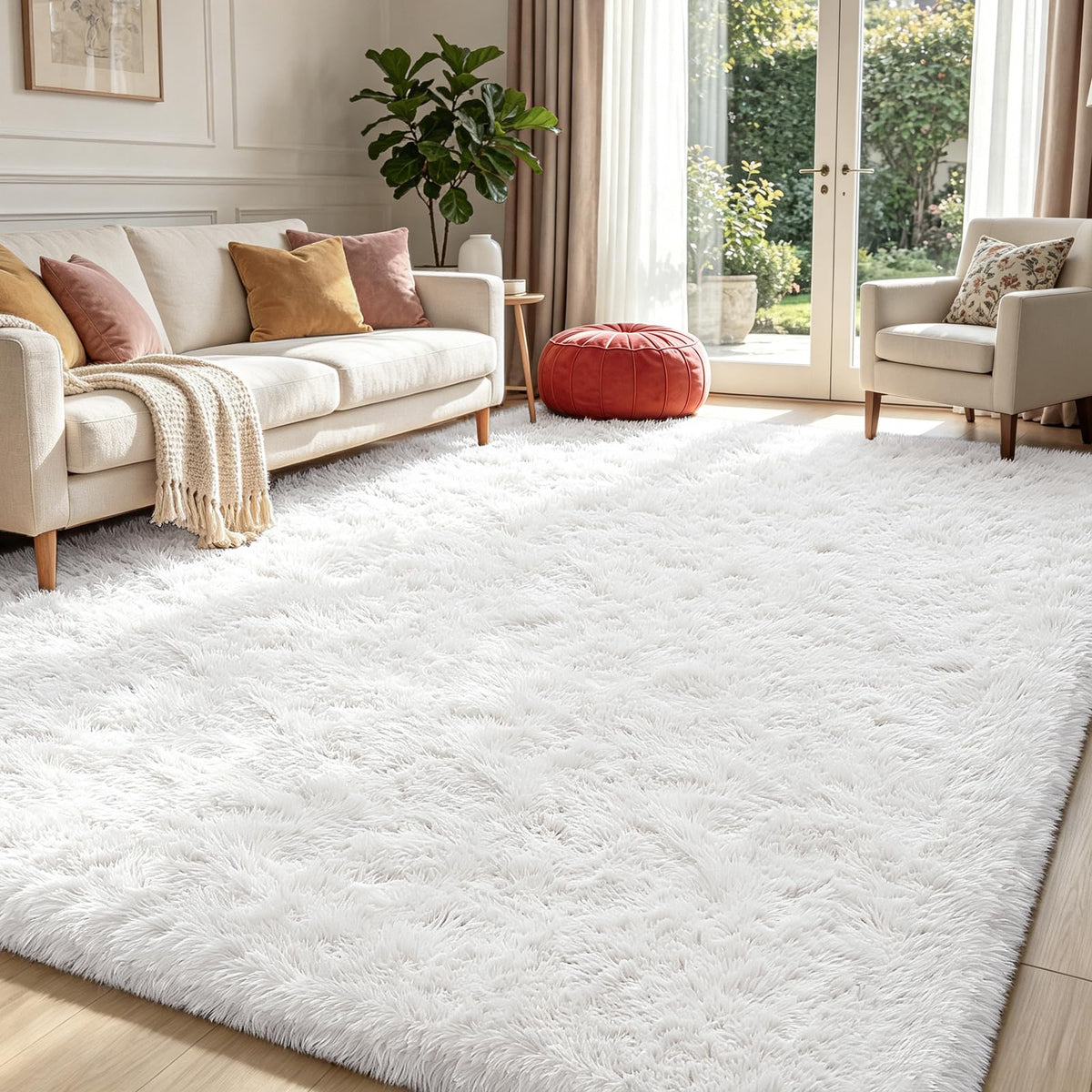 4x6 Beige Rug for Bedroom, Fluffy Shag Area Rug Small Rug Bedroom Carpet