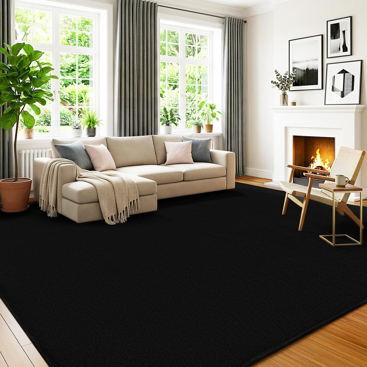 4x6 Black Area Rugs for Living Room, Non-Shedding Memory Foam Carpet