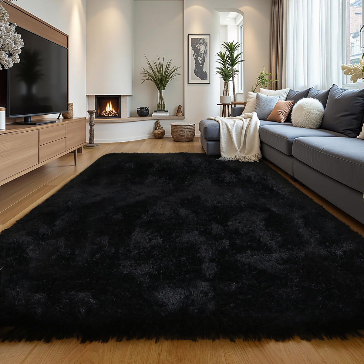 4x6 Light Grey Fluffy Shag Rug for Bedroom, Plush Washable Carpet