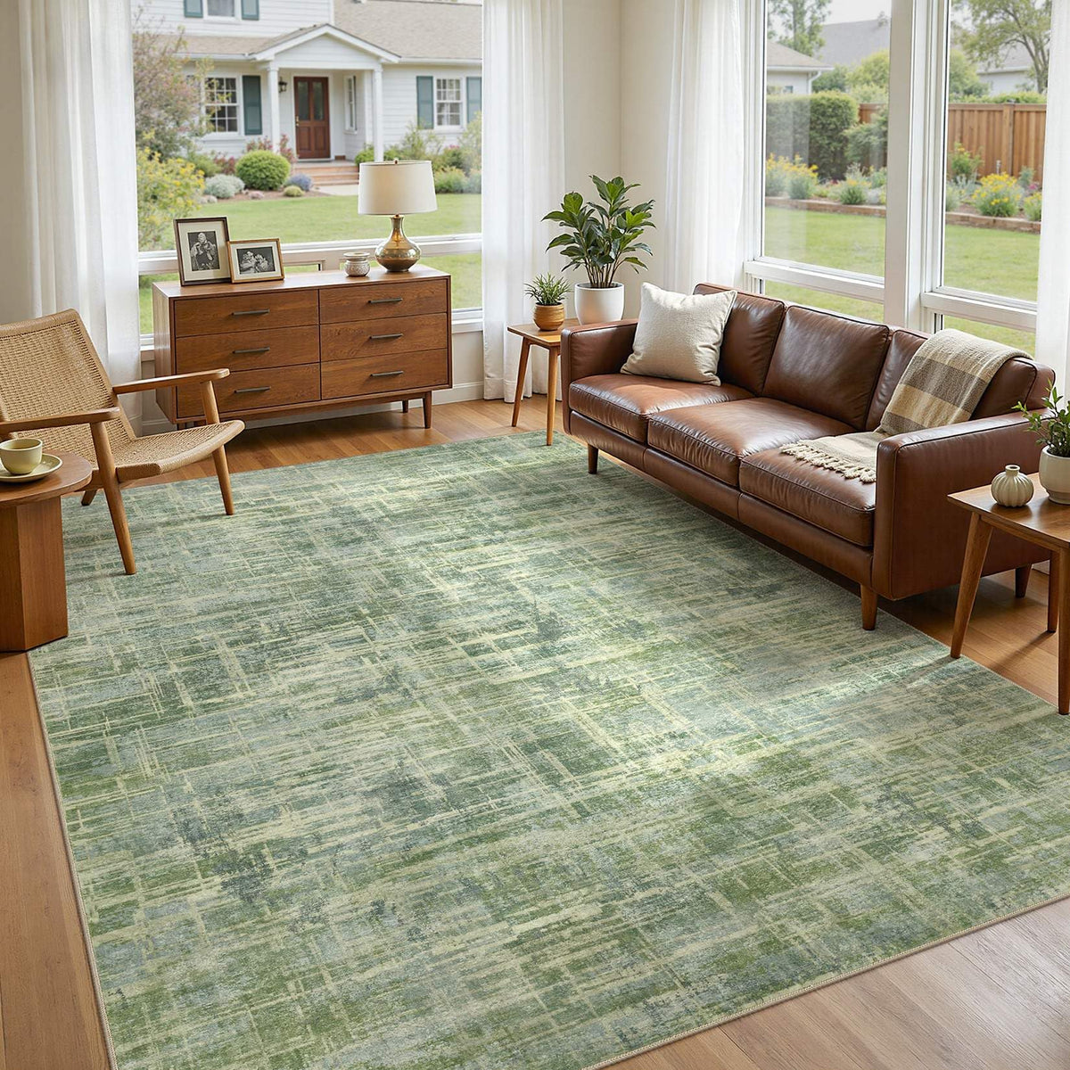 UERMEI 6x9 Area Rug for Living Room Washable Abstract Blue Brown Carpet