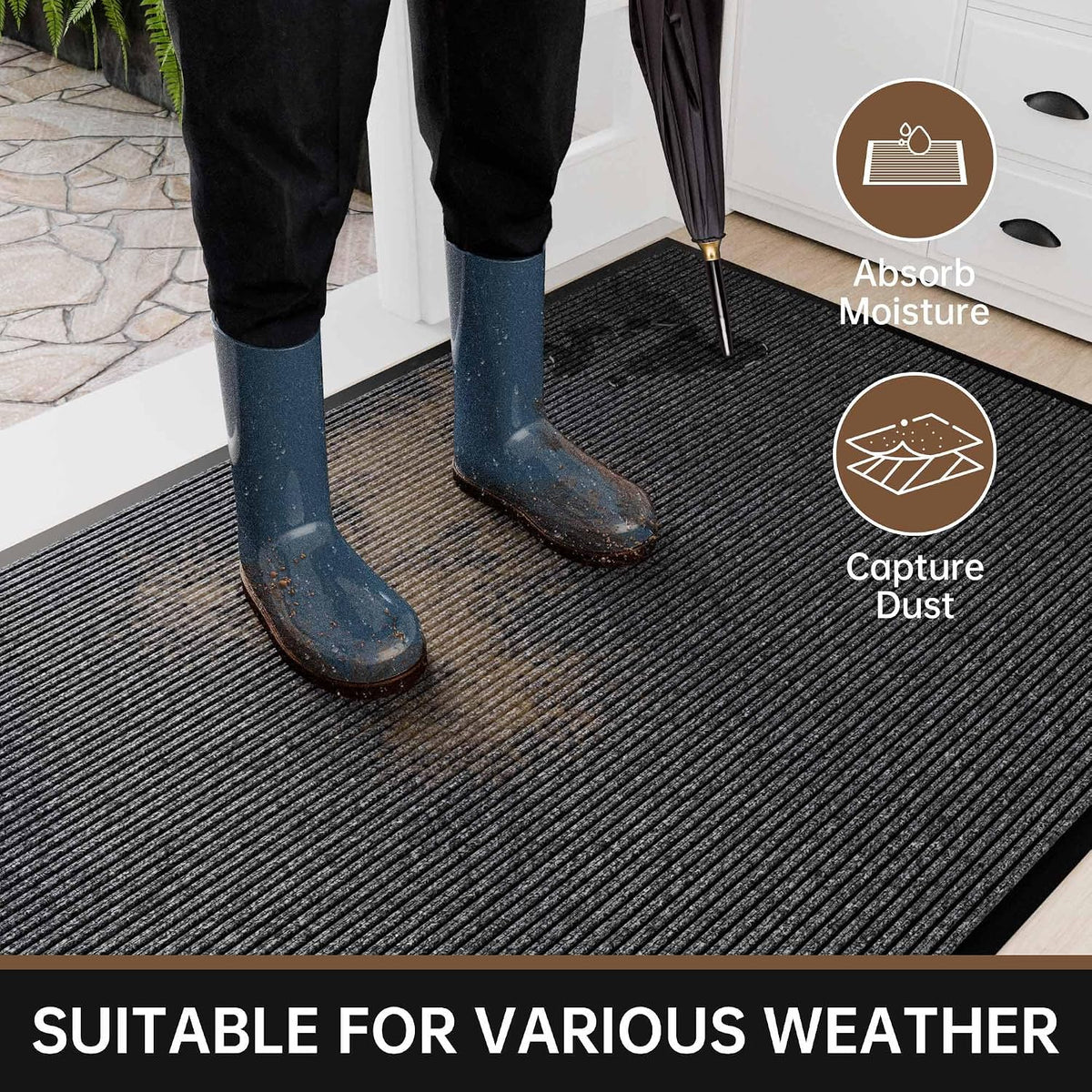 Front Door Mat, 48" x 36" Heavy Duty Indoor Outdoor Doormat