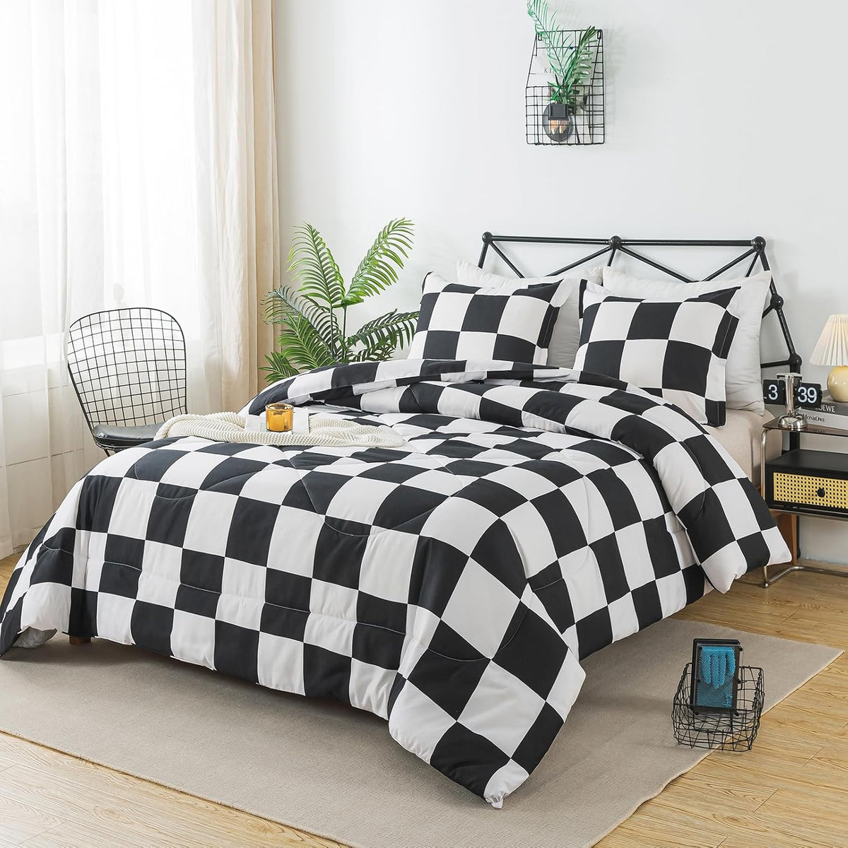 Caressma Black White Checkered Comforter Set, Twin Size Boys Bedding Set
