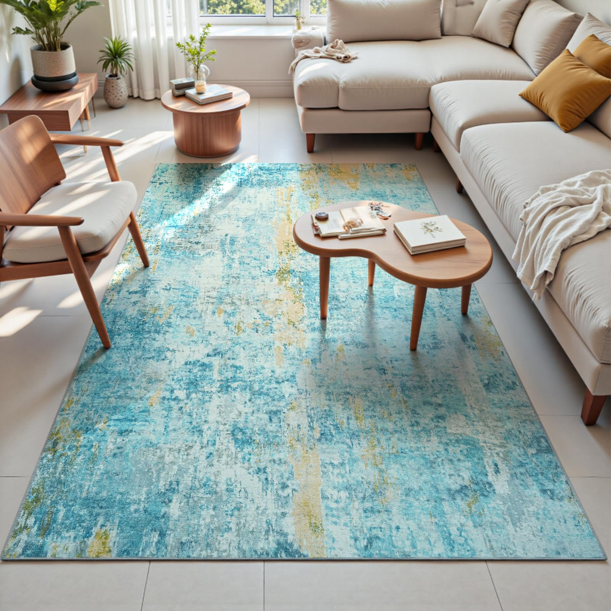 Living Room Rug 5x7 Gray Area Rug Machine Washable Boho Rug Non Slip Abstract Vintage Indoor Large Rugs for Bedroom, Classroom, College Dorm, Farmhouse, Dining Room, Kids Playroom