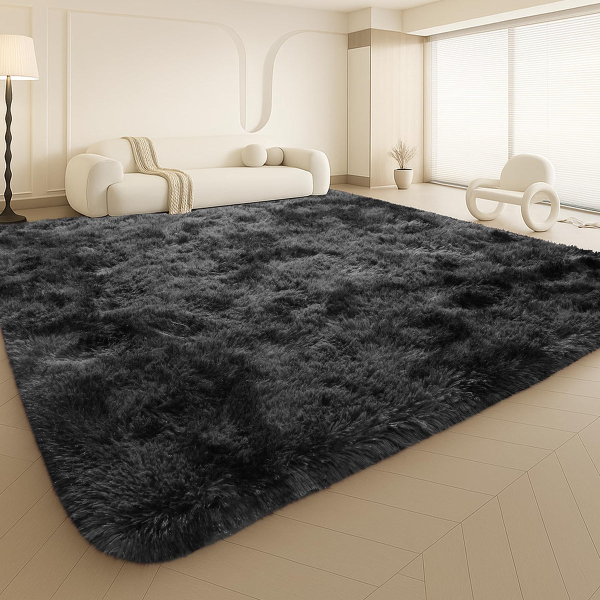8x10 Cream Fluffy Shag Area Rug, Non-Slip Soft Carpet for Home